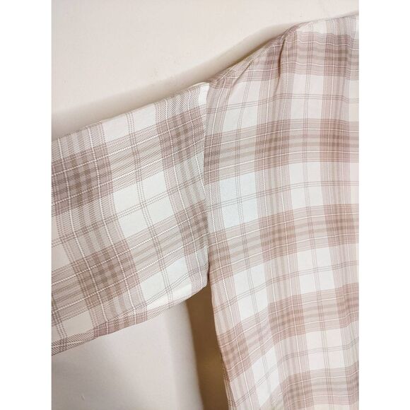 Aritzia Wilfred Alma Brown and Cream Silk Plaid Button Down Shirt Women's Size S - Picture 9 of 13